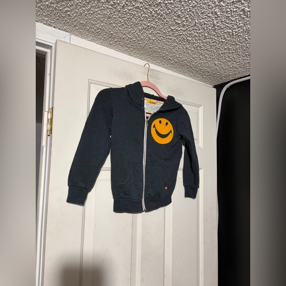 Aviator Nation kids black smile face zip up